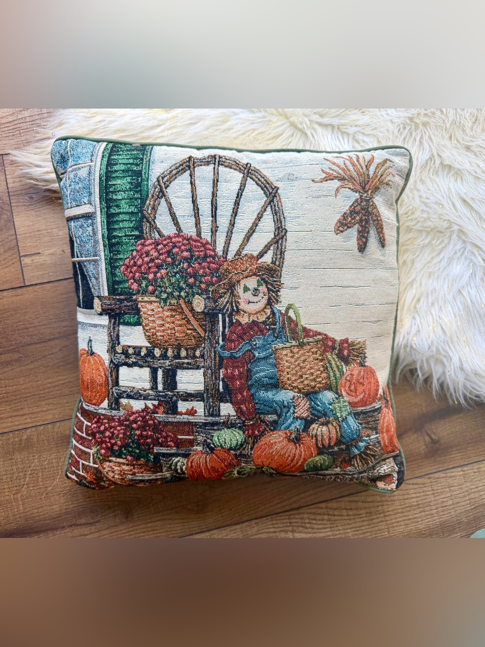 Longaberger Scarecrow Fall Autumn Tapestry Primitive Decorative Throw Pillow VTG